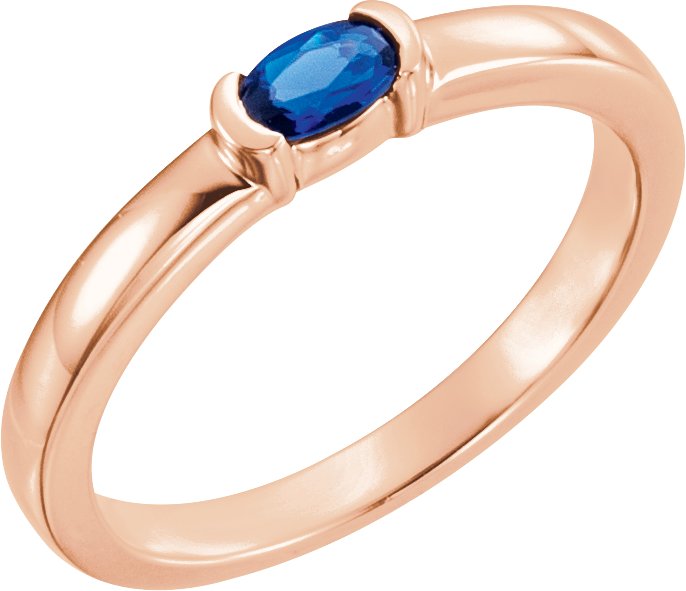14K Rose Chatham Created Blue Sapphire Oval Stackable Family Ring Ref 16232426