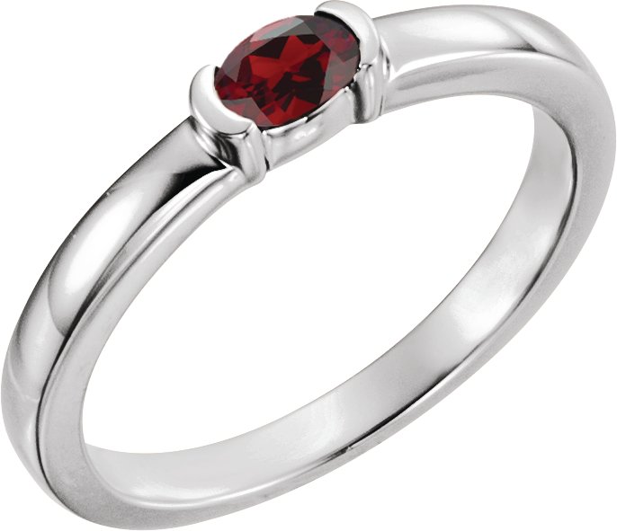 Sterling Silver Natural Mozambique Garnet Family Stackable Ring