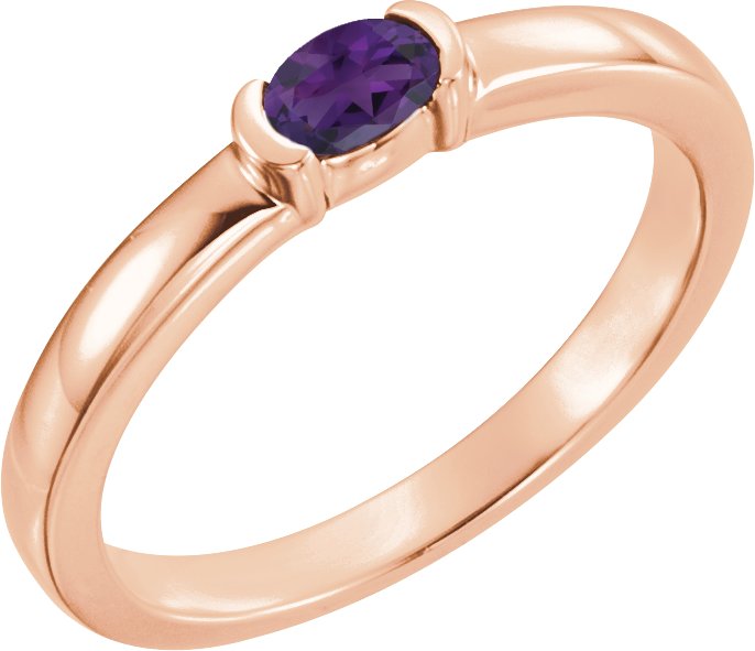 14K Rose Amethyst Oval Stackable Family Ring Ref 16232374