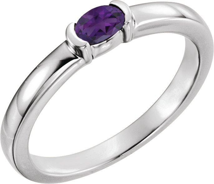 14K White Amethyst Oval Stackable Family Ring 