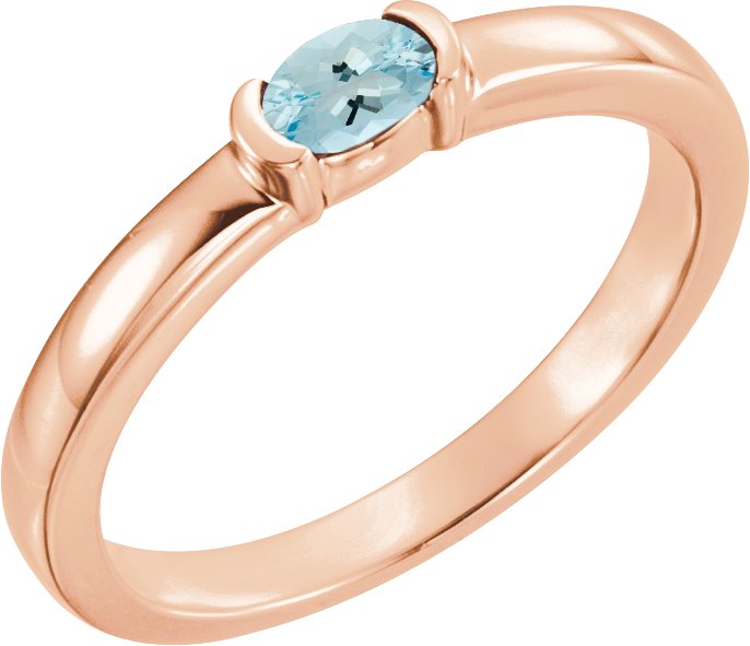 14K Rose Aquamarine Oval Stackable Family Ring Ref 16232378