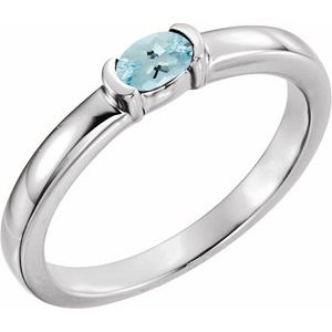 14K White Aquamarine Oval Stackable Family Ring 