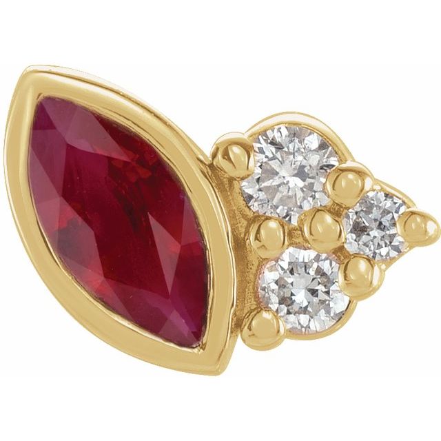 14K Yellow Lab-Grown Ruby & .03 CTW Natural Diamond Left Earring