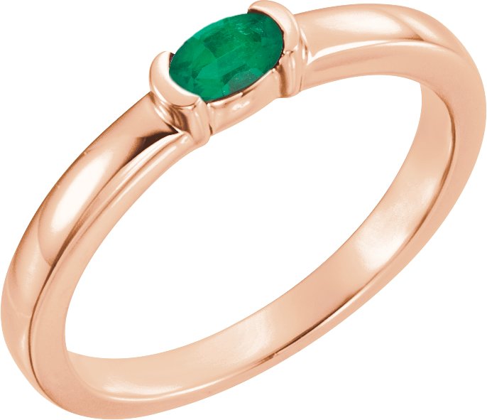 14K Rose Chatham Created Emerald Oval Stackable Family Ring Ref 16232414