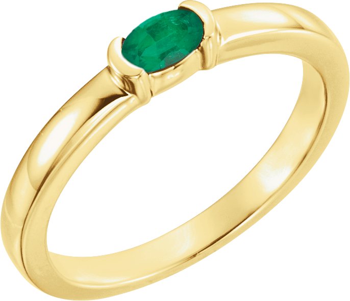 14K Yellow Chatham Created Emerald Oval Stackable Family Ring Ref 16232413