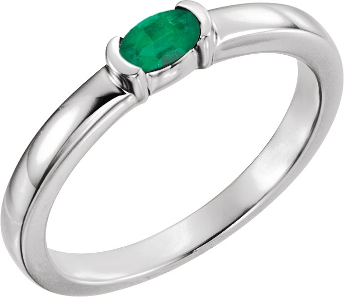 14K White Natural Emerald Family Stackable Ring