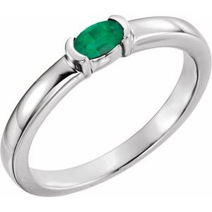 Sterling Silver Lab-Grown Emerald Oval Stackable Family Ring 