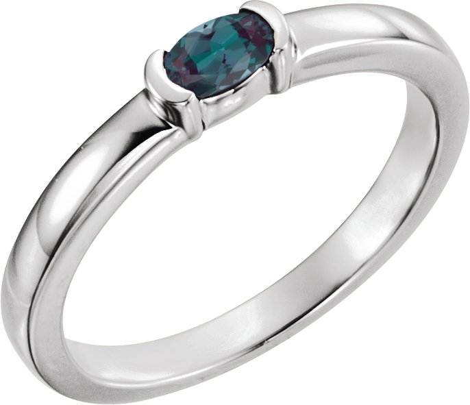 14K White Chatham Created Alexandrite Oval Stackable Family Ring Ref 16232416