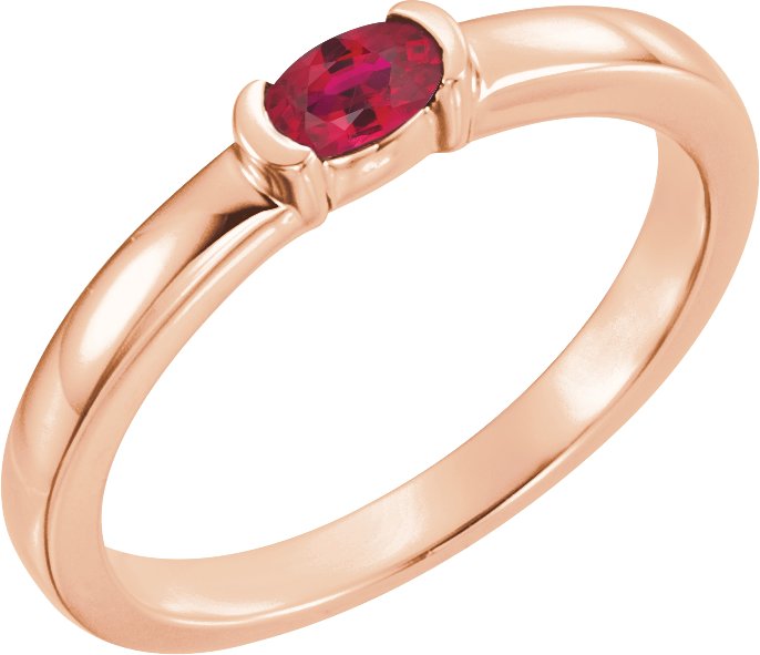 14K Rose Chatham Created Ruby Oval Stackable Family Ring Ref 16232422