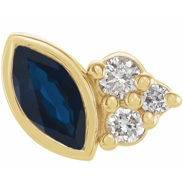 14K Yellow Natural Blue Sapphire & .03 CTW Natural Diamond Left Earring