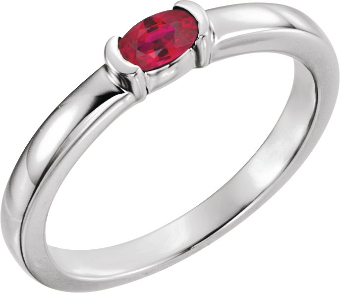 14K White Chatham Created Ruby Oval Stackable Family Ring Ref 16232420