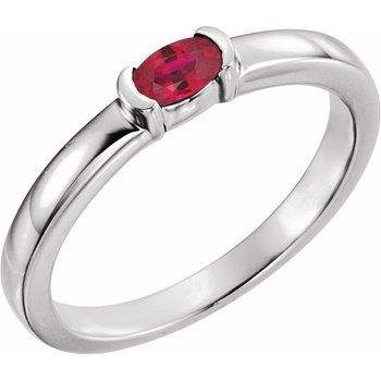 Sterling Silver Ruby Oval Stackable Family Ring Ref 16232387
