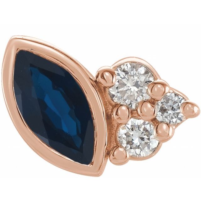 14K Rose Natural Blue Sapphire & .03 CTW Natural Diamond Left Earring