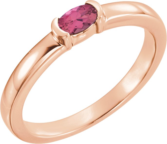 14K Rose Pink Tourmaline Oval Stackable Family Ring Ref 16232398