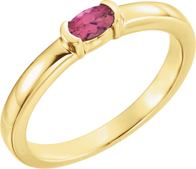 14K Yellow Pink Tourmaline Oval Stackable Family Ring Ref 16232397