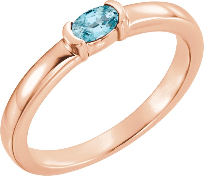 14K Rose Blue Zircon Oval Stackable Family Ring Ref 16232406