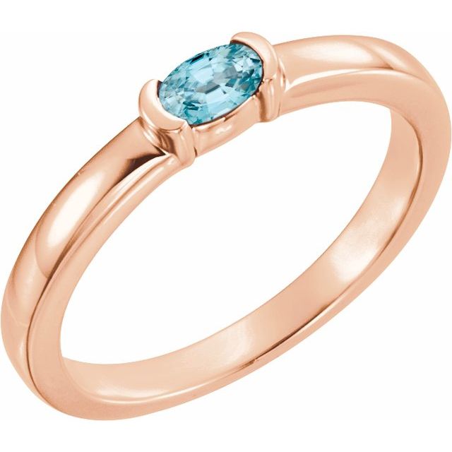 14K Rose Natural Blue Zircon Family Stackable Ring