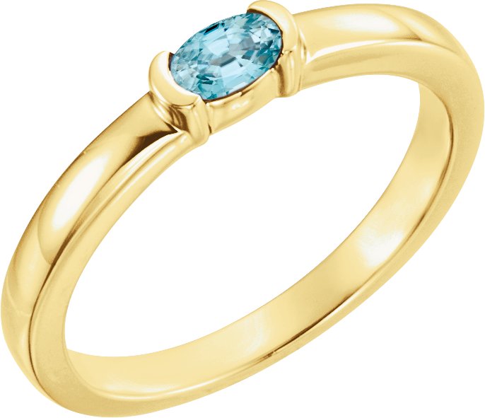 14K Yellow Blue Zircon Oval Stackable Family Ring Ref 16232405