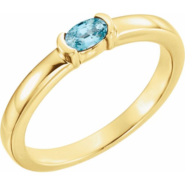 14K Yellow Natural Blue Zircon Family Stackable Ring