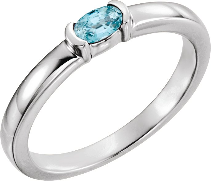 Sterling Silver Blue Zircon Oval Stackable Family Ring 
