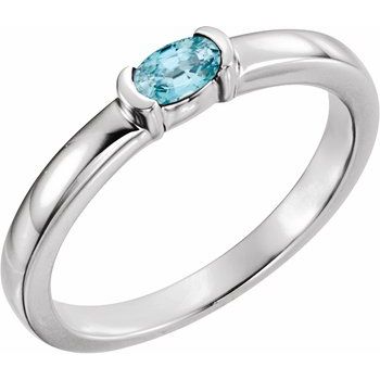Sterling Silver Blue Zircon Oval Stackable Family Ring Ref 16232407