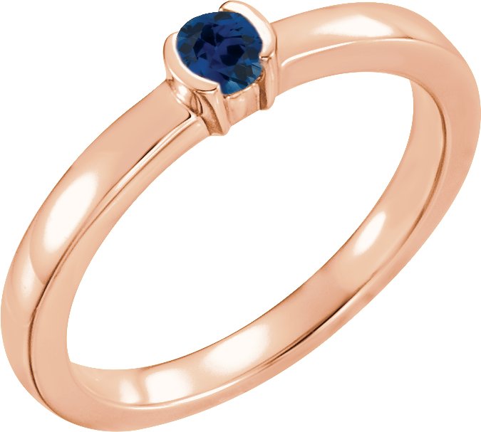 14K Rose Chatham Lab Created Blue Sapphire Family Stackable Ring Ref 16232494