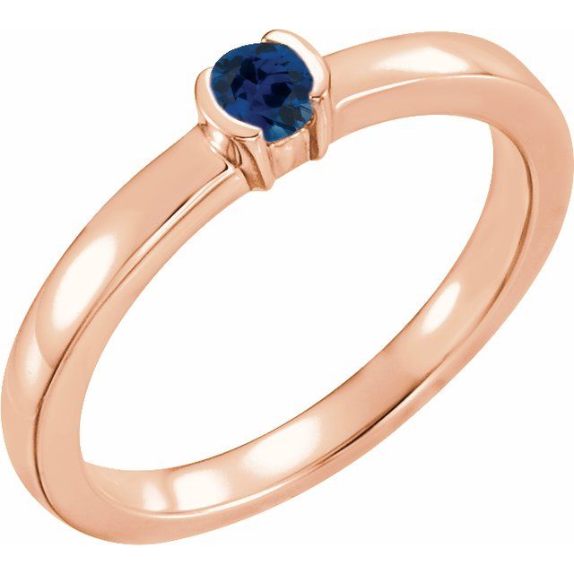 14K Rose Lab-Grown Blue Sapphire Family Stackable Ring
