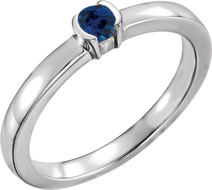 14K White Chatham Lab Created Blue Sapphire Family Stackable Ring Ref 16232492
