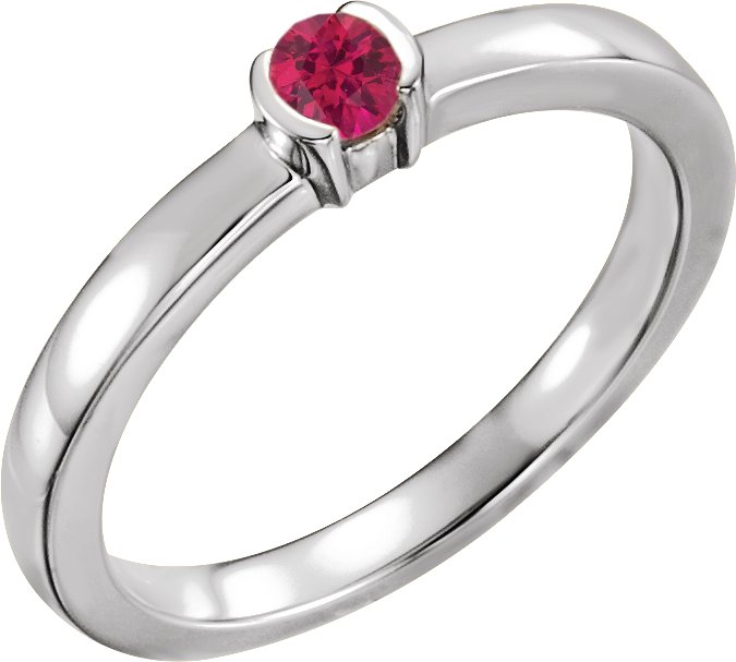 14K White Chatham Lab Created Ruby Family Stackable Ring Ref 16232488