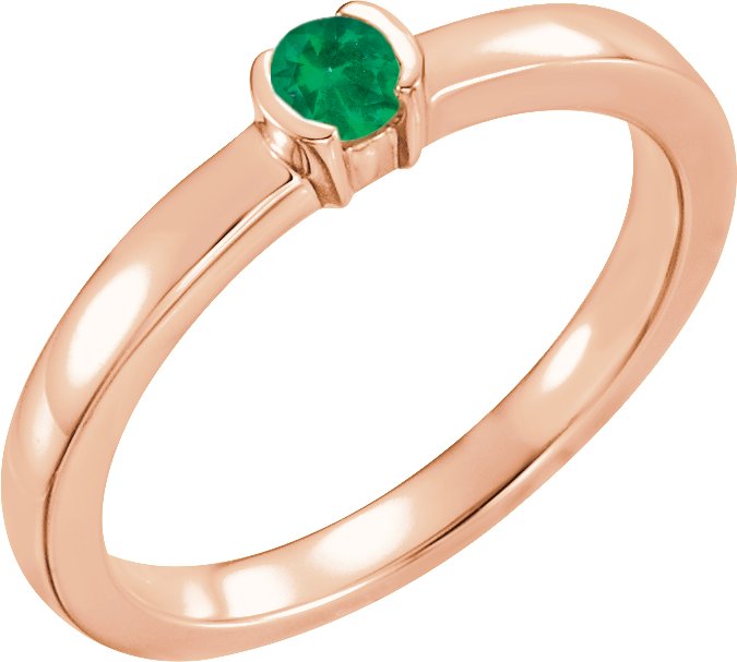 14K Rose Chatham Lab Created Emerald Family Stackable Ring Ref 16232482