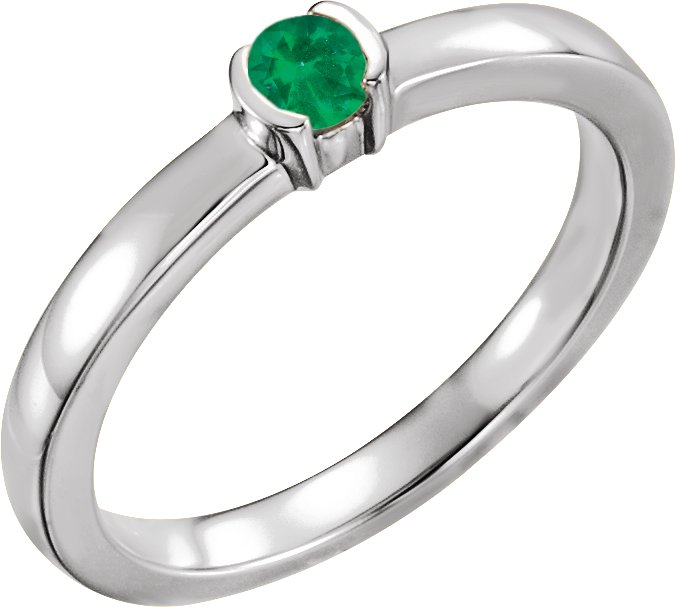 14K White Chatham Lab Created Emerald Family Stackable Ring Ref 16232480