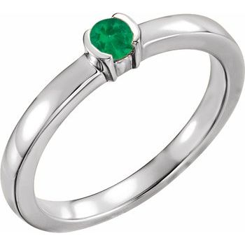 Sterling Silver Emerald Family Stackable Ring Ref 16232447
