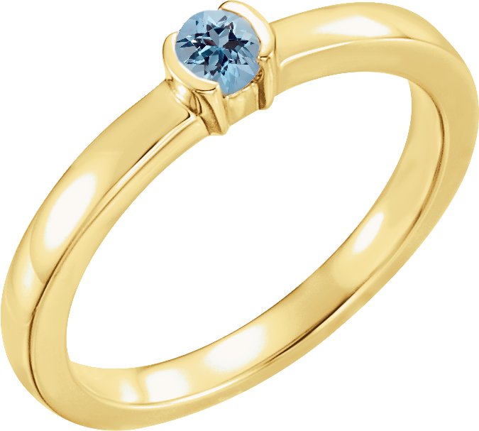 14K Yellow Natural Aquamarine Family Stackable Ring