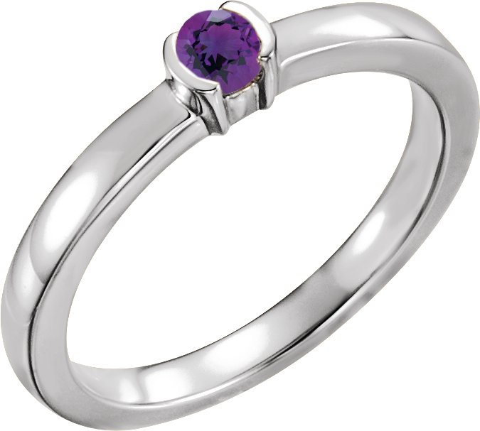 14K White Amethyst Family Stackable Ring Ref 16232432