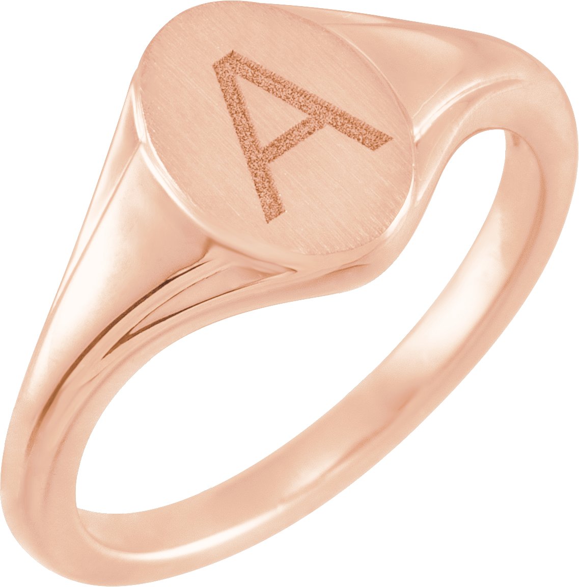 14K Rose 10.4x7.1 mm Oval Fluted Signet Ring