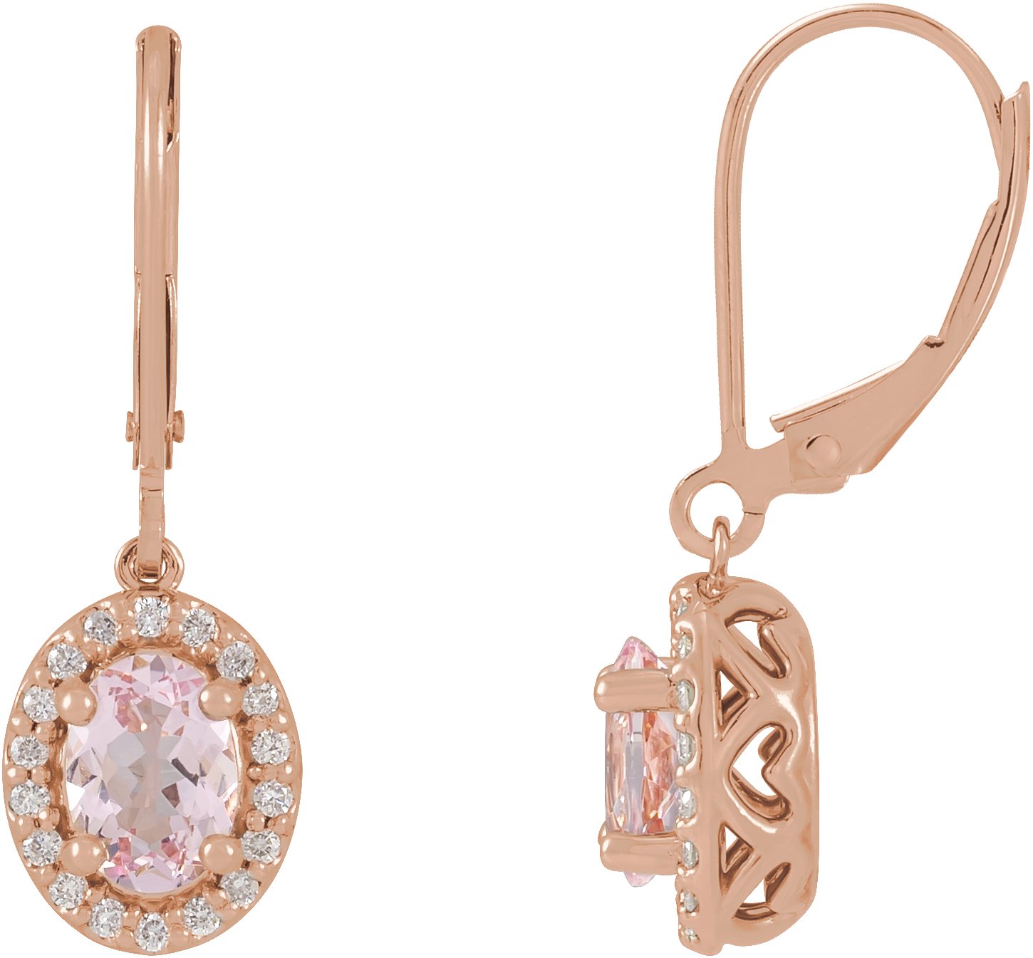 14K Rose Natural Pink Morganite & 1/8 CTW Natural Diamond Earrings