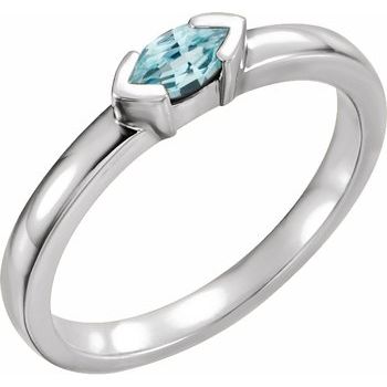 Sterling Silver Blue Zircon Marquise Stackable Family Ring Ref 16232346