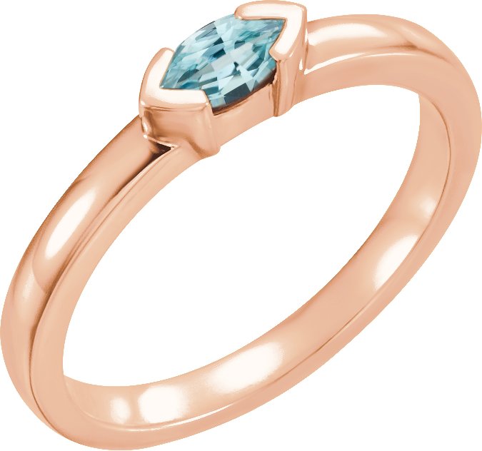 14K Rose Blue Zircon Marquise Stackable Family Ring Ref 16232345