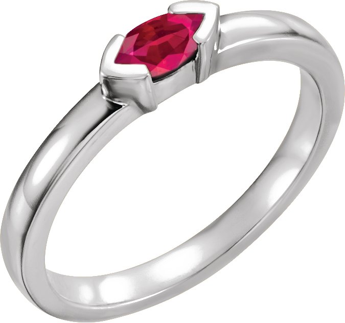 14K White Chatham Created Ruby Marquise Stackable Family Ring Ref 16267334