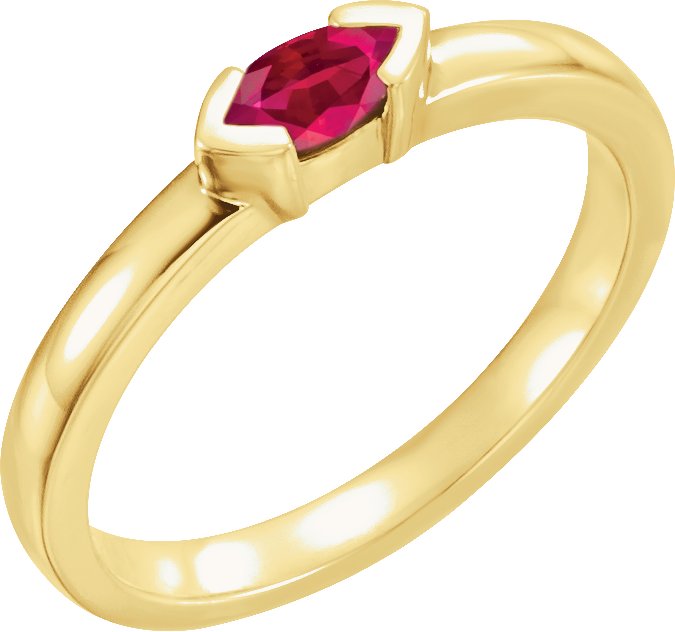 14K Yellow Chatham Created Ruby Marquise Stackable Family Ring Ref 16232360