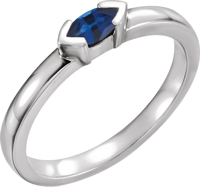 14K White Blue Sapphire Marquise Stackable Family Ring
