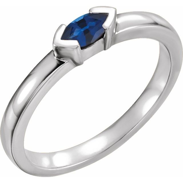 14K White Natural Blue Sapphire Family Stackable Ring