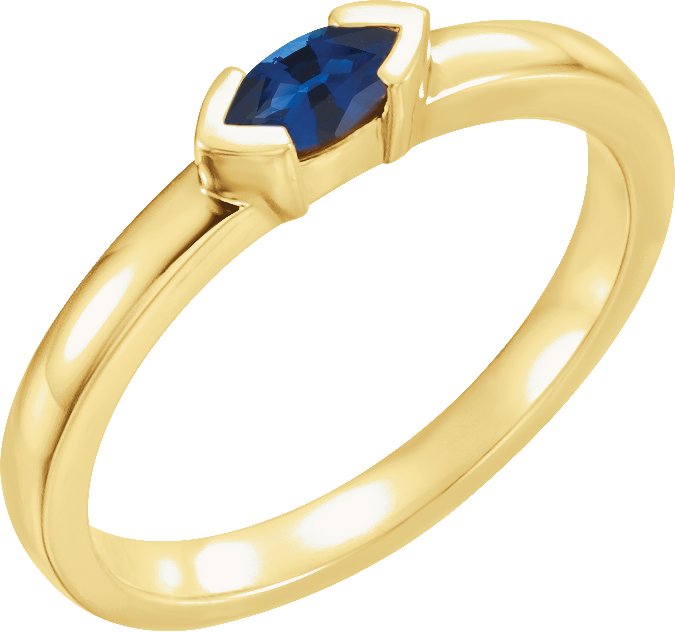 14K Yellow Chatham Created Blue Sapphire Marquise Stackable Family Ring Ref 16232364