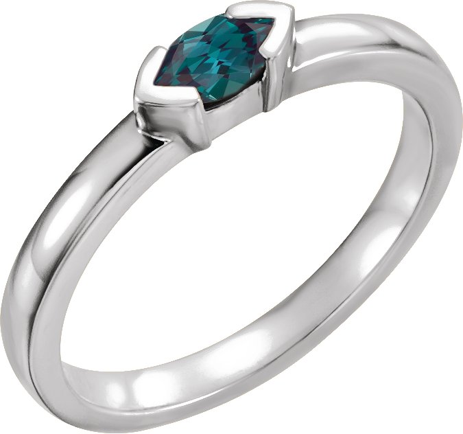 14K White Chatham Created Alexandrite Marquise Stackable Family Ring Ref 16232355