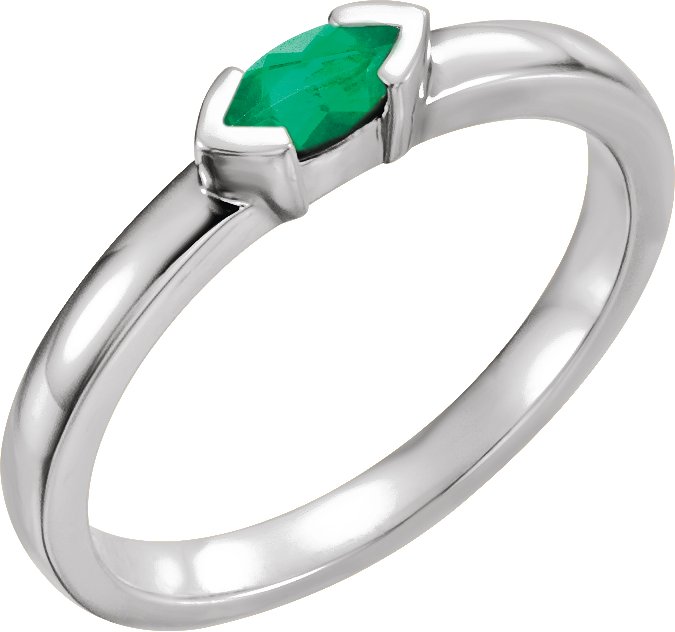 Sterling Silver Chatham Created Emerald Marquise Stackable Family Ring Ref 16232354