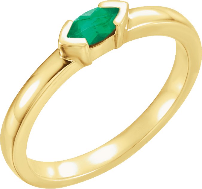 14K Yellow Chatham Created Emerald Marquise Stackable Family Ring Ref 16232352