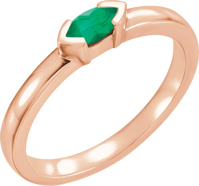 14K Rose Emerald Marquise Stackable Family Ring Ref 16232321
