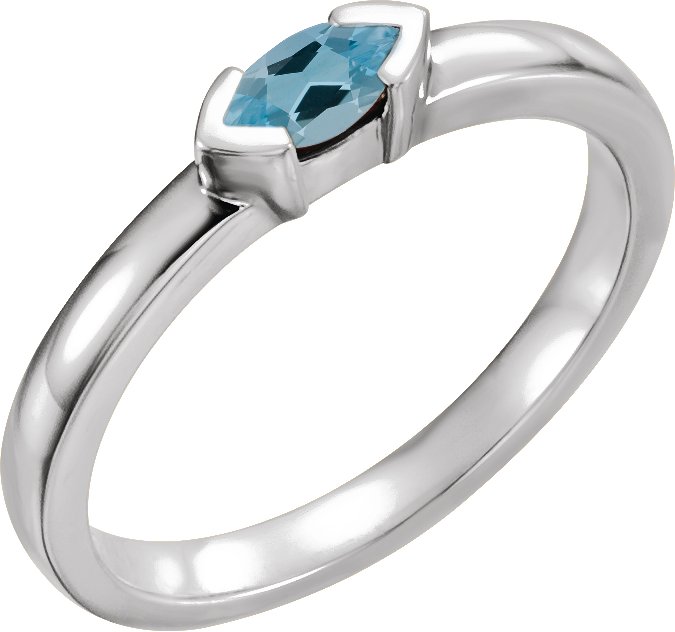 14K White Natural Aquamarine Family Stackable Ring