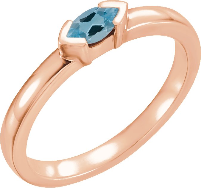14K Rose Aquamarine Marquise Stackable Family Ring Ref 16232313