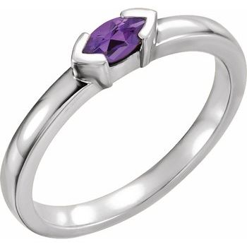 Sterling Silver Amethyst Marquise Stackable Family Ring Ref 16232310
